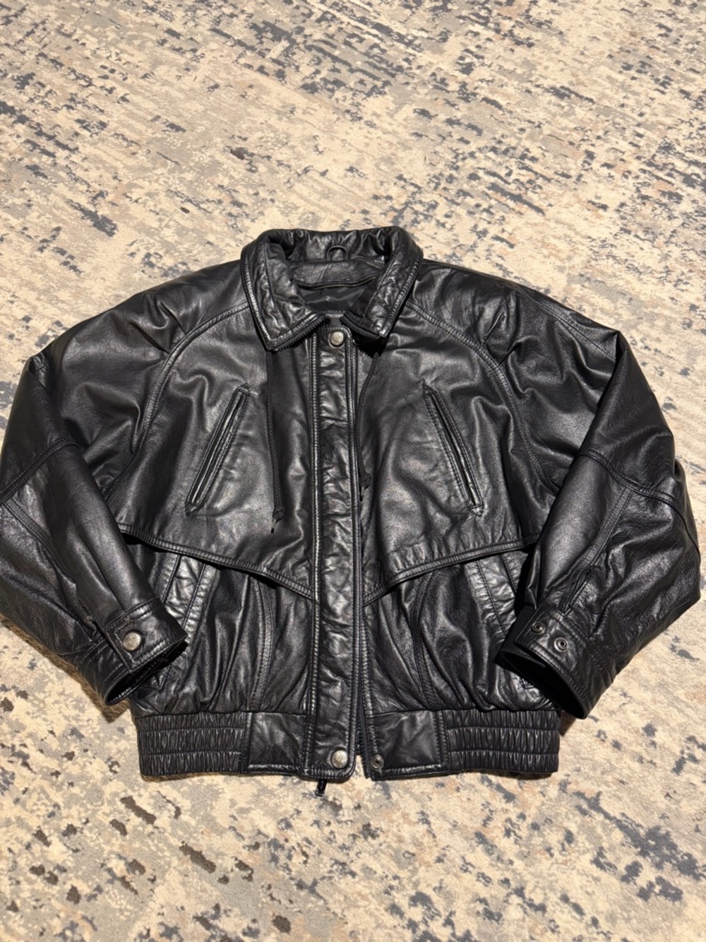 Vintage Wilsons Leather Black Cropped Leather Jacket XS Fits S/M Oversized 90s - Picture 9 of 14